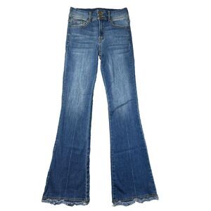 Poison Mushroom Jeans Women's 26 Blue Denim Medium Wash Wide Leg Loose Raw Hem
